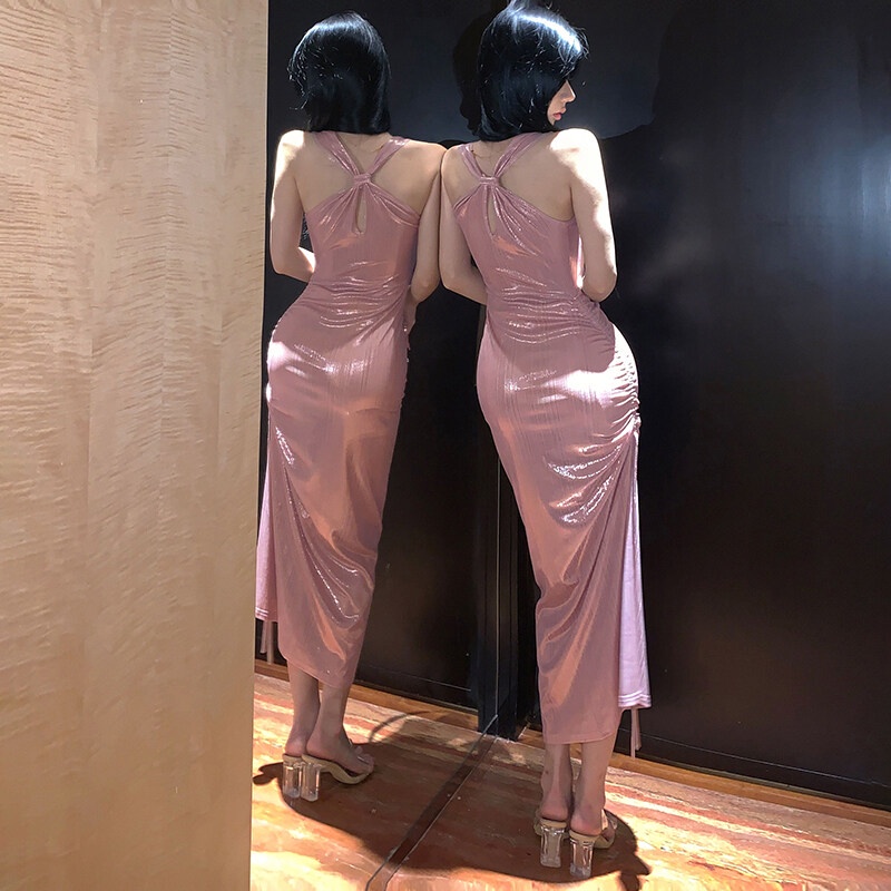 Kliou 2023 Mới Đầm Midi Ôm Dáng Không Tay Xẻ Tà Cao Quyến Rũ Thời Trang Cho Nữ Kliou 2023