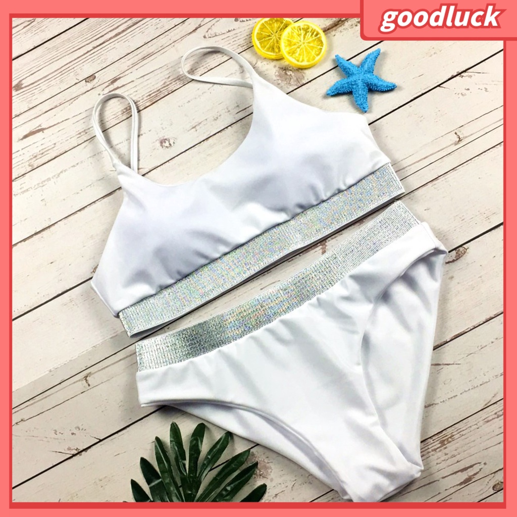 Bộ Bikini Đính Kim Sa Lấp Lánh Màu Tương Phản Quyến Rũ Cho Nữ