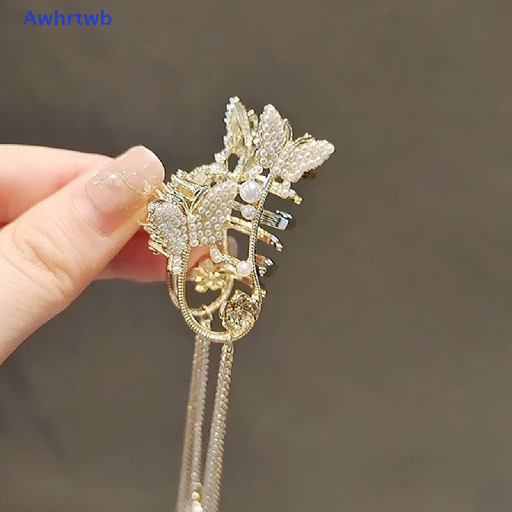 Kẹp Tóc Hình Bướm Màu Vàng Đính Ngọc Trai Phong Cách Hàn Quốc Thanh Lịch Dành Cho Nữ Mới