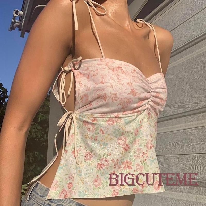 Áo Croptop Sát Nách Họa Tiết Hoa Thời Trang Xuân Hè Cho Nữ