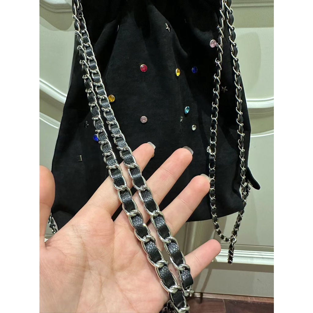 Ba Lô Dây Rút Chất Liệu Nhung Đính Đá Nhiều Màu Phong Cách Hàn Quốc Cho Nữ