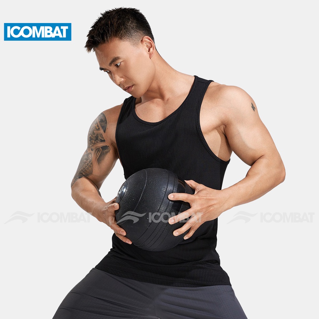 Áo ba lỗ thun gân iCombat áo sát nách gân nhỏ thể thao nam Vải Cotton Dày