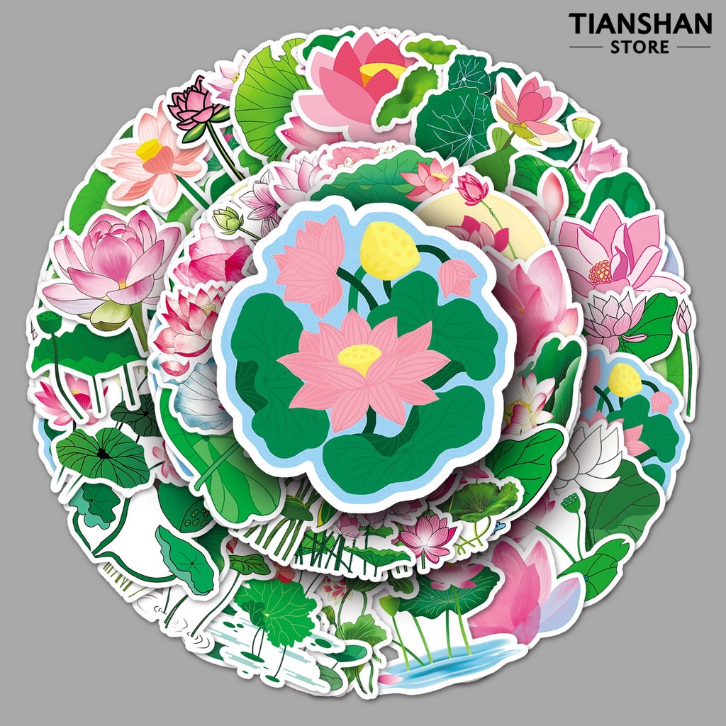 Tianshan Set 50 Miếng Dán Hình Hoa Sen Tự Dính Trang Trí Sổ Tay / Điện Thoại / Laptop / Trường Học