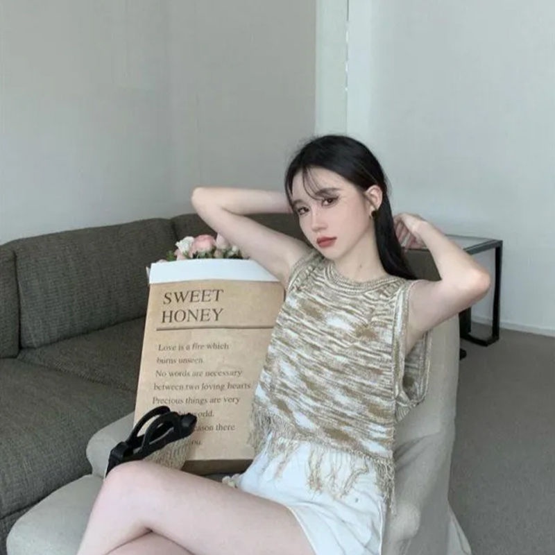 Áo Tank Top Sát Nách Phối Tua Rua Thiết Kế Độc Đáo Thời Trang Mùa Hè Cho Nữ