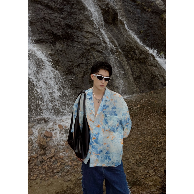 Áo Sơ Mi Tay Lửng Nhuộm Màu Họa Tiết Hoa Thời Trang Mùa Hè Cho Nam