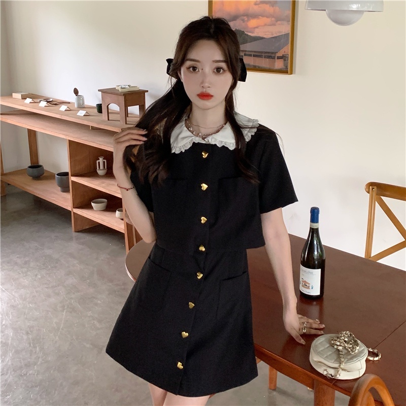 Đầm Ngắn Giả Hai Mảnh Thời Trang Mùa Hè Đơn Giản Thanh Lịch Đen