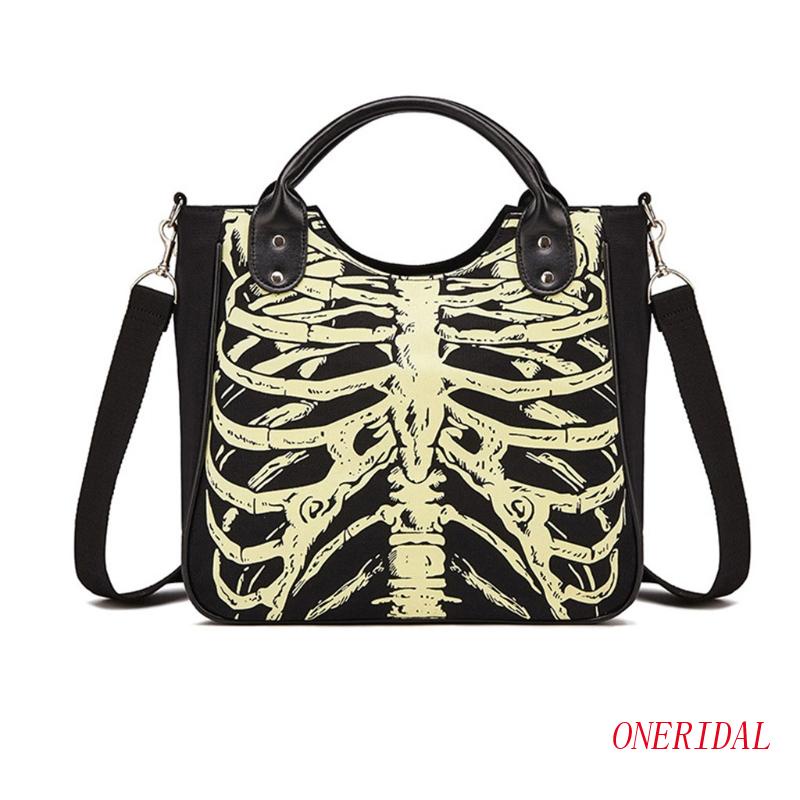 Túi Xách Đeo Chéo In Hình Bộ Xương Phát Quang Phong Cách Gothic Thời Trang Cho Nữ