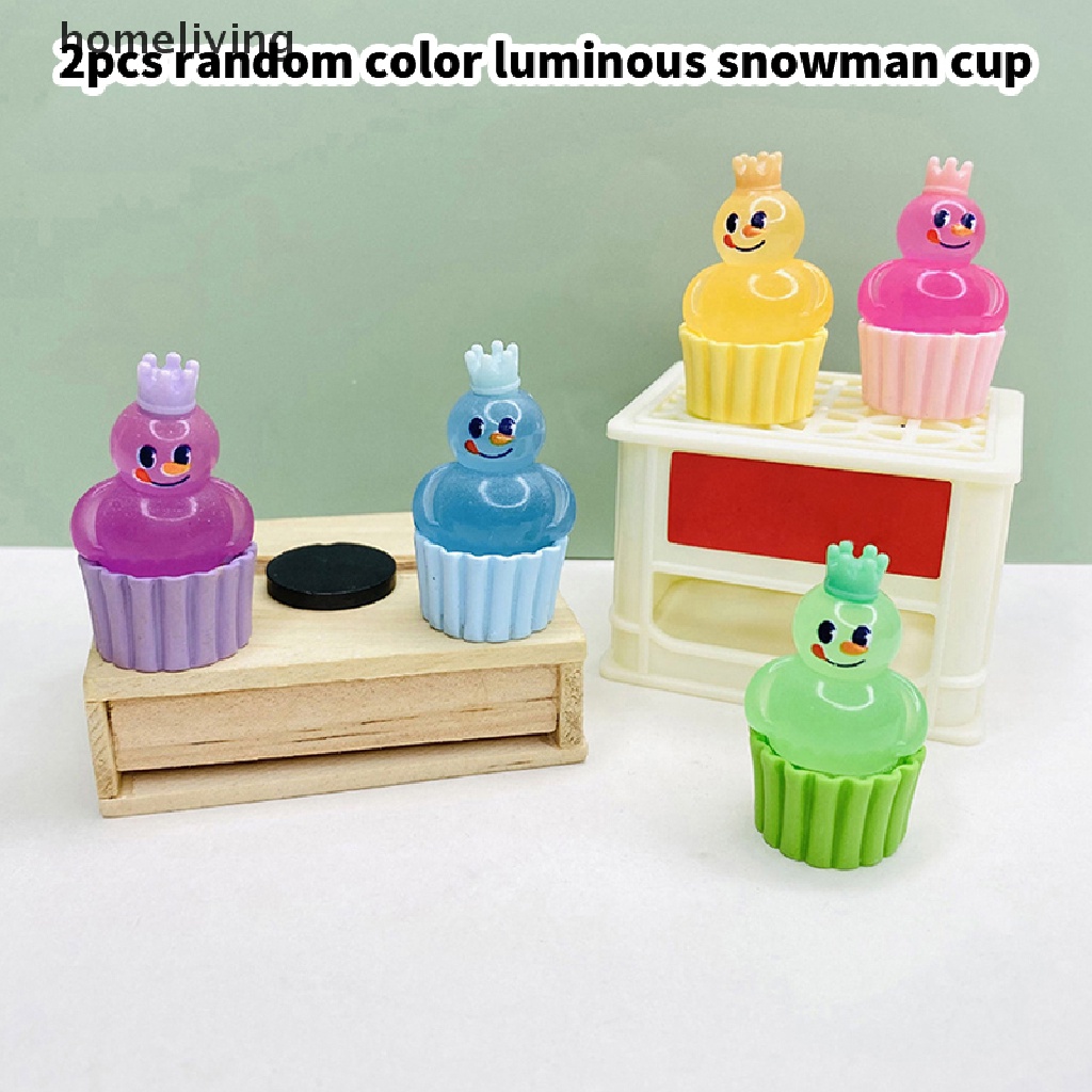 Set 2 Ly Bánh Kem Mini Bằng Nhựa Resin Dạ Quang Hình Người Tuyết Hoạt Hình Dễ Thương