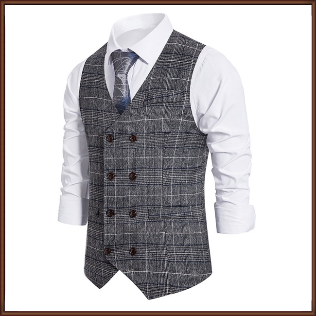 Áo Khoác Ghi Lê Cotton Cổ Chữ V Họa Tiết Kẻ Sọc Ba Chiều Phối Túi Phong Cách Retro Cho Nam