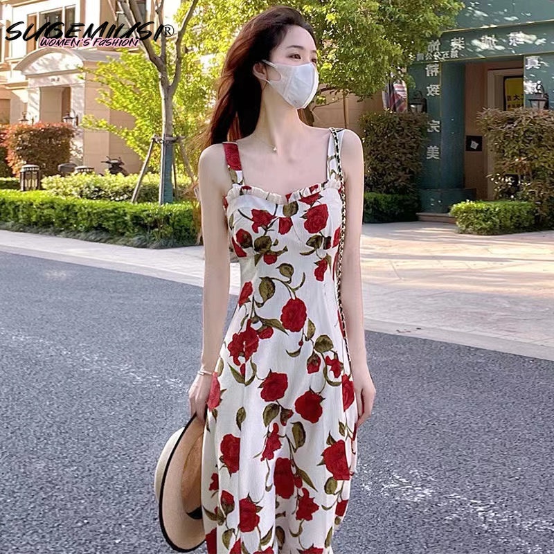 Đầm hai dây SUGEMIUSI ôm eo phong cách đường phố thời trang mùa hè cao cấp