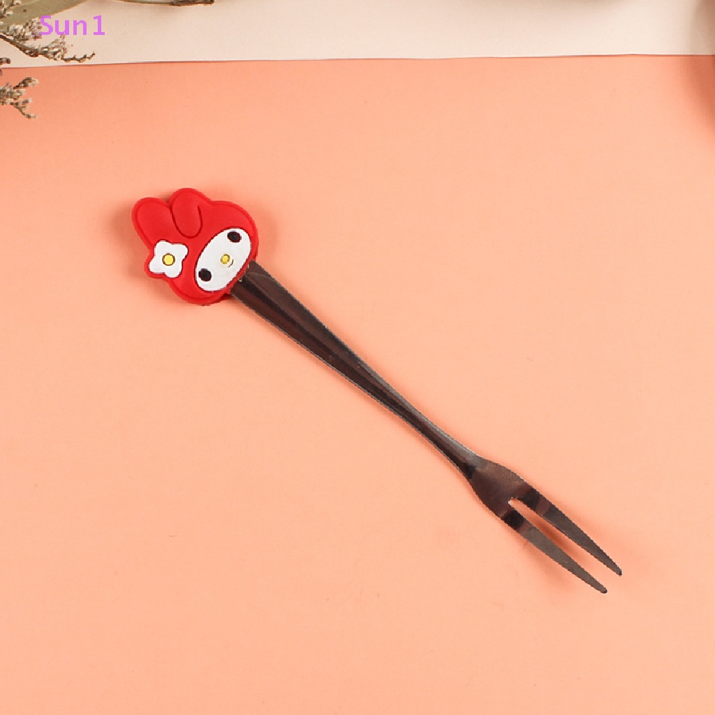 Bộ 5 Nĩa Mini Bằng Thép Không Gỉ Họa Tiết Hoạt Hình Dễ Thương 1 Món