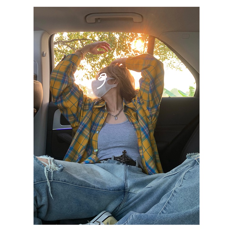 Áo Sơ Mi Tay Ngắn Họa Tiết Kẻ Sọc Màu Vàng Phong Cách Cổ Điển Thời Trang Xuân Thu 2023 Cho Nam Và Nữ