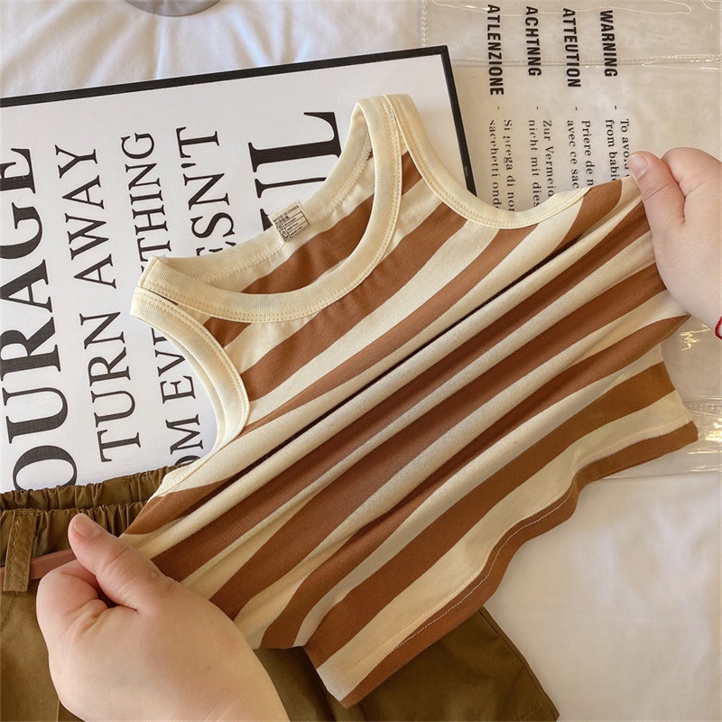 Bộ Đồ Thời Trang Mùa Hè Phong Cách Hàn Quốc Tay Ngắn Kẻ Sọc Kèm Thắt Lưng Cho Bé Gái