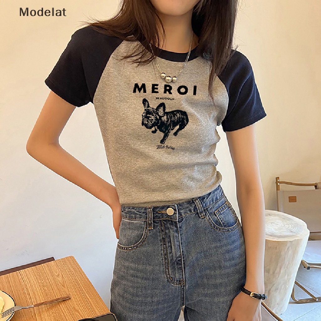 Áo Thun Dệt Kim MFC Y2K Cổ Tròn Tay Ngắn In Hình Pring Thời Trang Mùa Hè Cho Nữ