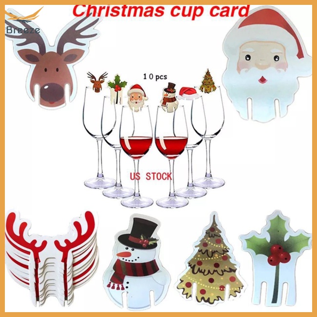 Set 10 Thẻ Trang Trí Ly Rượu Chủ Đề Giáng Sinh