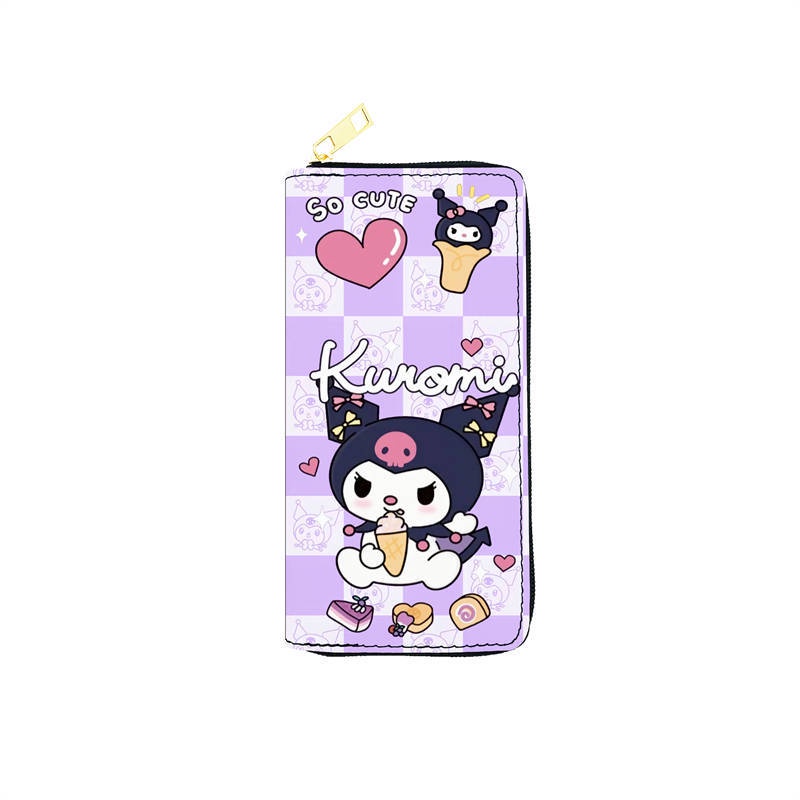 Ví Da PU Dáng Dài Có Khóa Kéo Đa Năng In Hoạt Hình Sanrio Kuromi Dễ Thương Cho Học Sinh