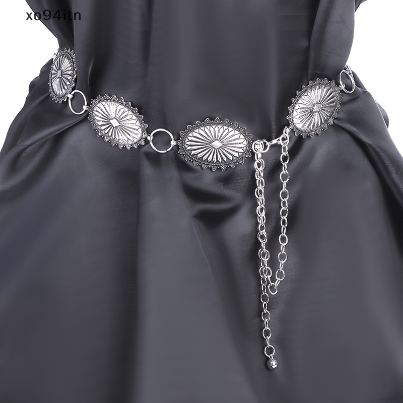 Thắt Lưng Dây Xích Kim Loại Mặt Oval Phong Cách Boho Cổ Điển Cho Nữ