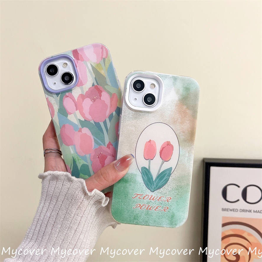 Ốp Điện Thoại Silicon Mềm Họa Tiết Hoa Tulip Màu Hồng Cho iPhone 14 13 12 11 Pro Max X XR Xs Max 6 7 8 Plus