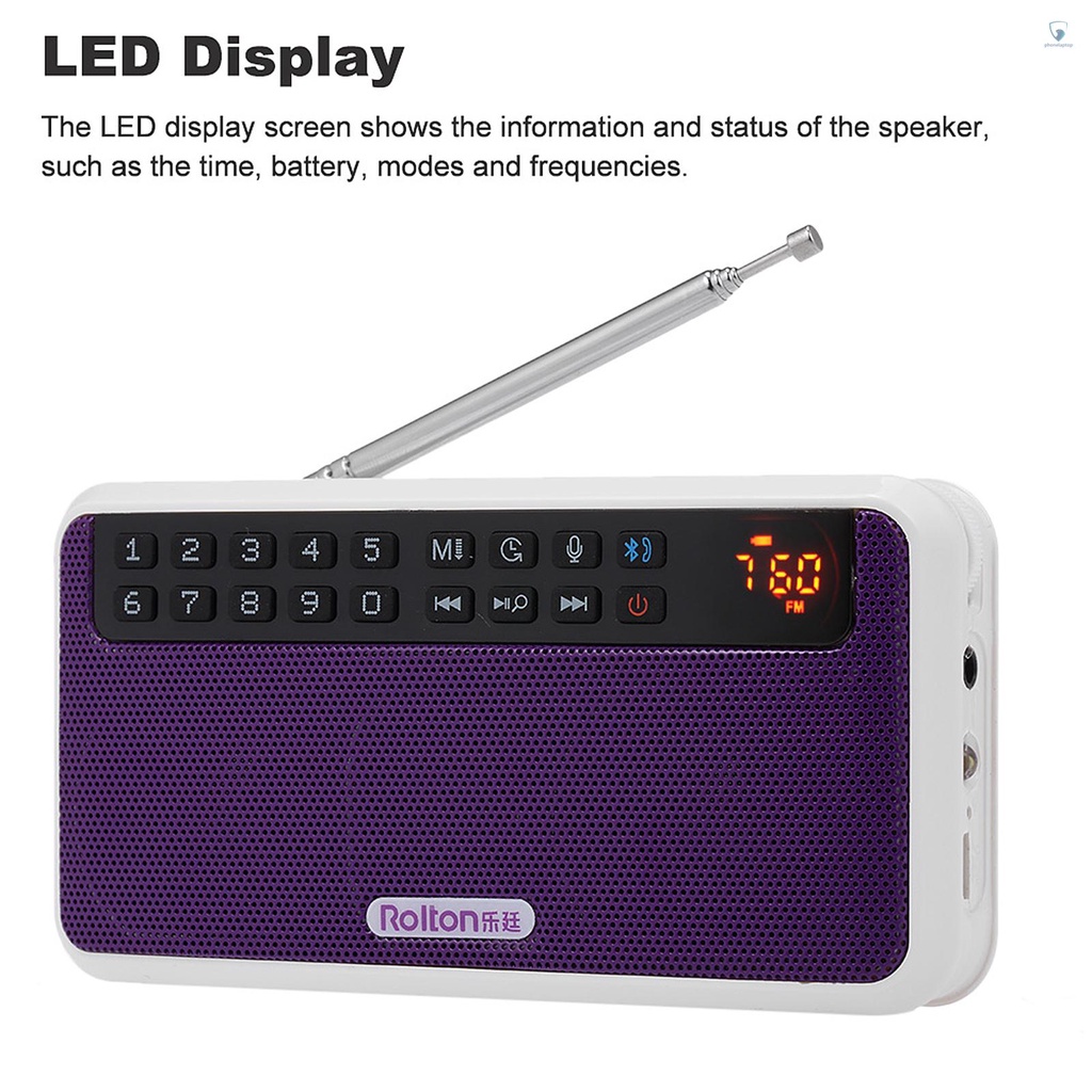 Loa Bluetooth Rolton E500 6W Âm Thanh Nổi FM Kỹ Thuật Số Cầm Tay Màn Hình LED / Mic Hỗ Trợ Ghi Âm Giọng Nói TF