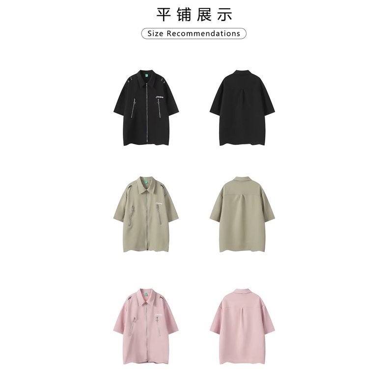 Áo Sơ Mi Tay Ngắn Cổ Polo Có Khóa Kéo Dáng Rộng Thời Trang Mùa Hè Hàng Mới Dành Cho Bạn Nam