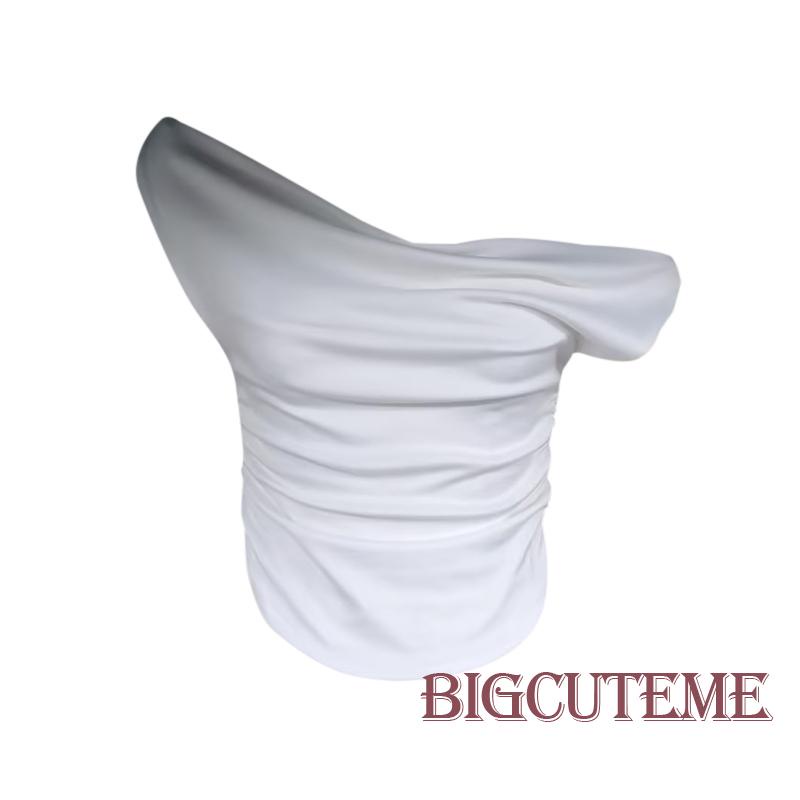 Áo Thun Crop Top Trễ Vai Ôm Dáng Màu Trơn Không Đối Xứng Cho Nữ