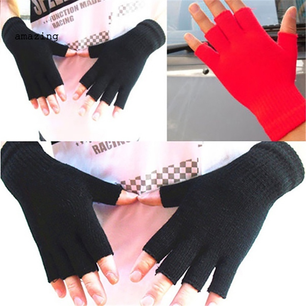 1 Cặp Găng Tay Len Hở Ngón Mềm Mại Co Giãn Thoáng Khí Giữ Ấm Mùa Đông Dành Cho Nam Nữ