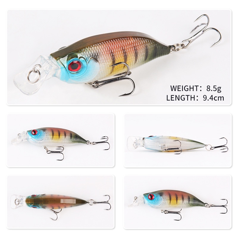 1 Mồi Câu Cá Giả Bằng Nhựa Cứng 9.4cm 8.5g Mắt 3D 10 Màu