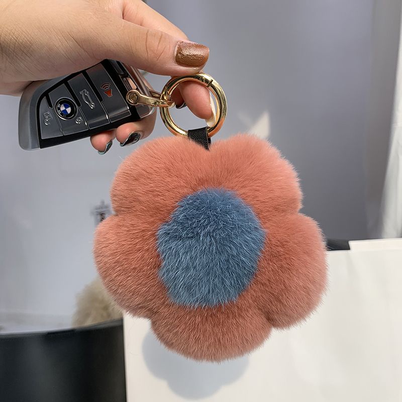 Móc Khóa Hình Hoa Hướng Dương Phối Lông Thỏ Xinh Xắn