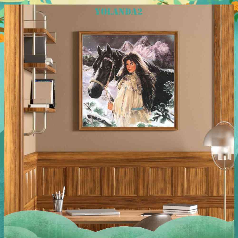Bộ Tranh Đính Đá 5D Tự Làm Toàn Diện Họa Tiết Người Phụ Nữ Ngựa Độc Đáo