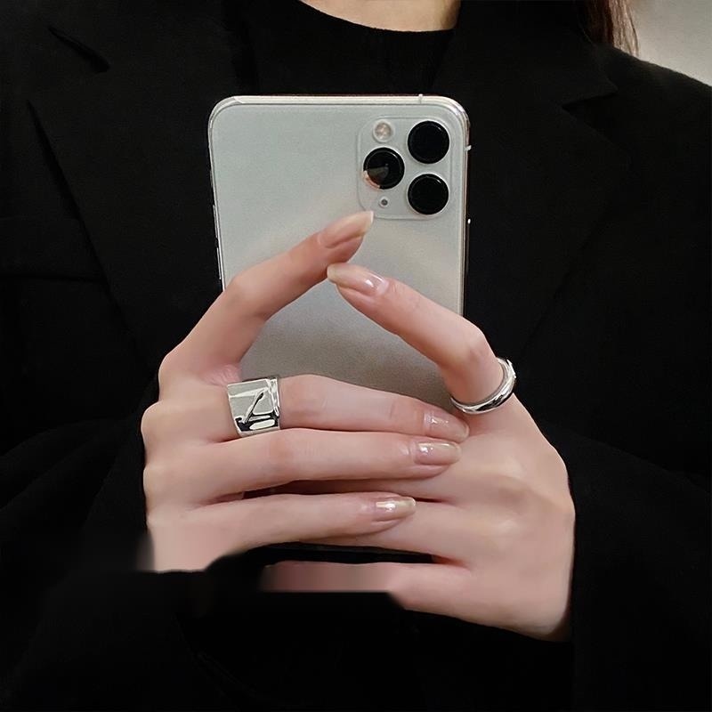 Nhẫn Hình Vuông Xếp Ly Bất Đối Xứng Phong Cách hip hop Thời Trang Cho Nam Và Nữ