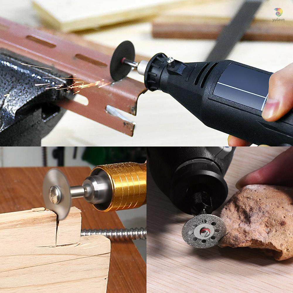 Set 24 Bánh Xe Cắt Kim Cương Đường Kính 22mm Kèm 4 Trục Quay 3mm Thay Thế Cho Dụng Cụ Dremel