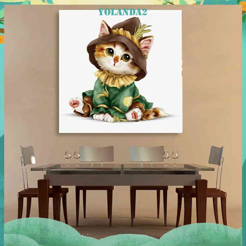 Tranh Thêu Trang Trí Thủ Công 5D Hình Mèo Hoạt Hình Dễ Thương (Mũi Thêu Hình X