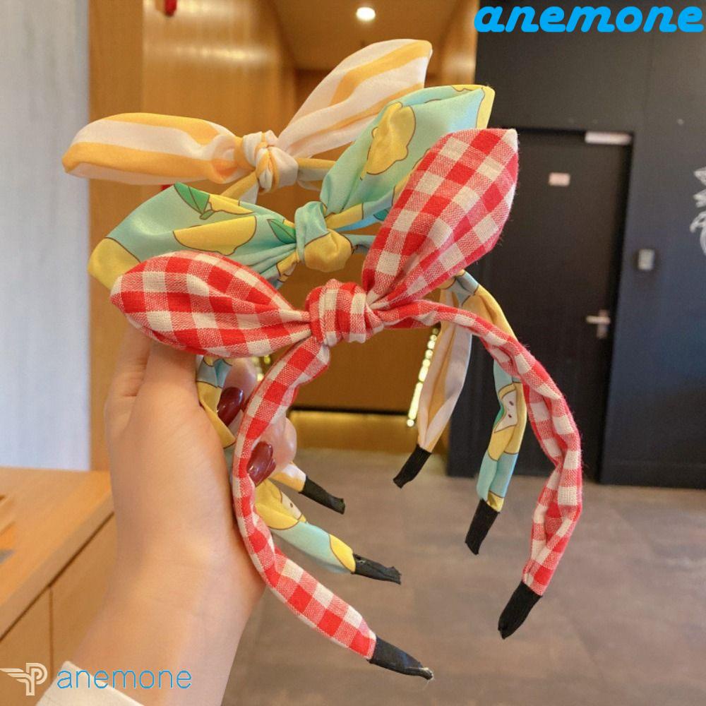 Băng Đô Tai Thỏ Họa Tiết Kẻ Sọc Đính Hoa Phong Cách Hàn Quốc Ngọt Ngào Cho Nữ