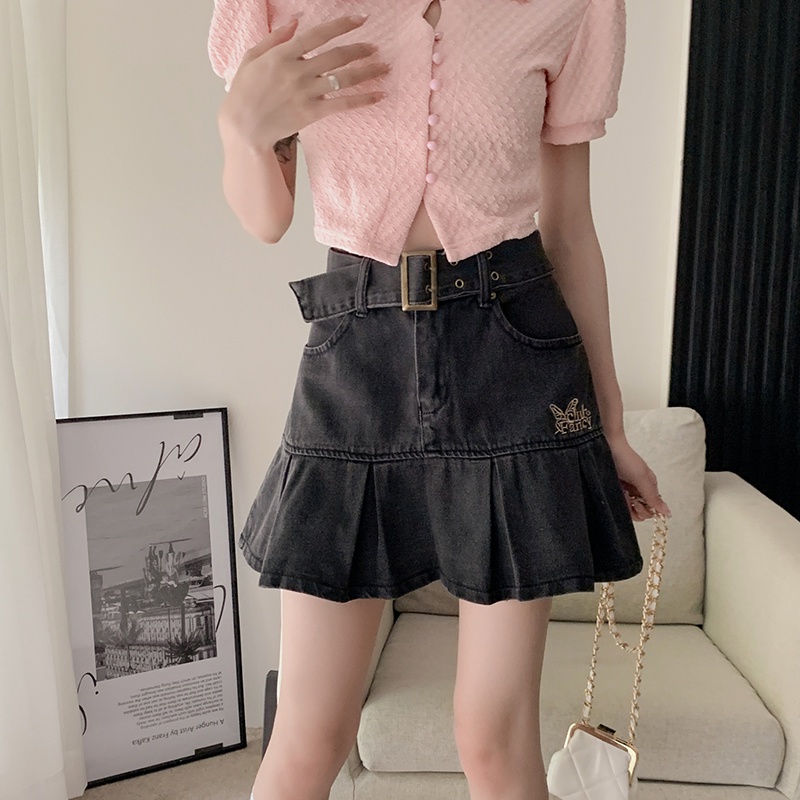 Chân váy jean Chữ A Lưng Cao Thêu Họa Tiết Bướm Xinh Xắn Dành Cho Nữ