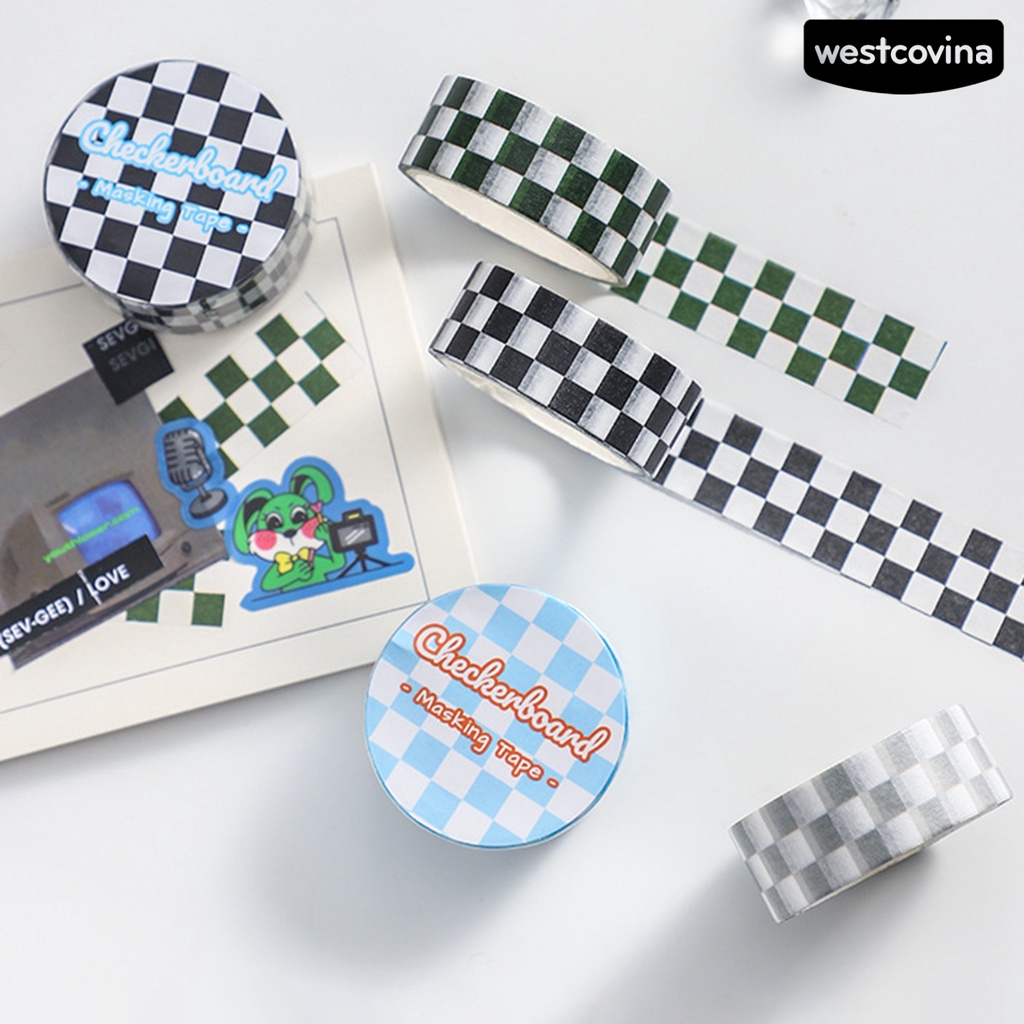 [COD]♪1 Cuộn Băng Dính Washi Trong Suốt In Họa Tiết Kẻ Sọc Chống Phai Có Thể Tháo Rời Trang Trí Sổ Tay