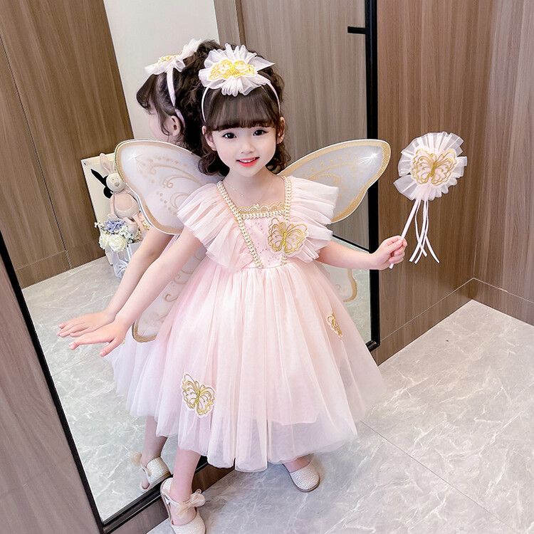 Đầm Công Chúa Vải Gạc Phồng Cánh Bướm Phong Cách Công Chúa Biểu Diễn Sân Khấu Dành Cho Bé Gái