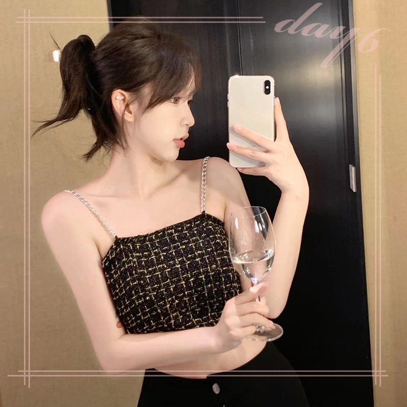 Áo Croptop Hai Dây Vải Lụa Họa Tiết Kẻ Sọc Dáng Ôm Thời Trang Quyến Rũ Cho Nữ