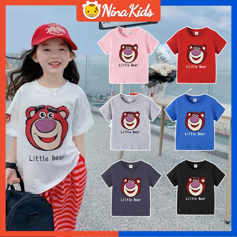 Áo Thun Cotton In Hình Lotso Dễ Thương Phong Cách Hàn Quốc Cho Bé Gái 0-7 Tuổi