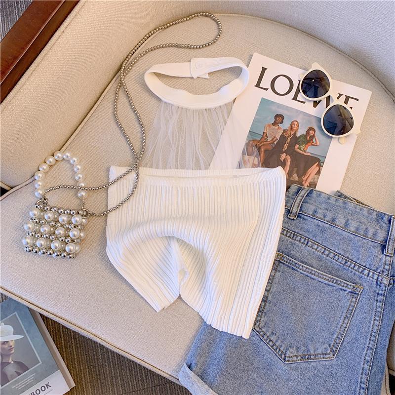 Áo Hai Dây Ngắn Mỏng Phối Lưới Thời Trang Mùa Hè Cho Nữ