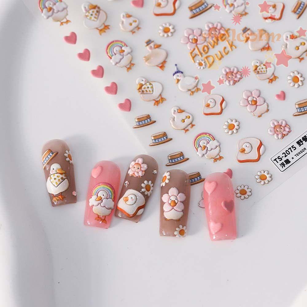 Miếng Dán Trang Trí Móng Tay In Hoạt Hình Vịt Alice / Voi Dễ Thương