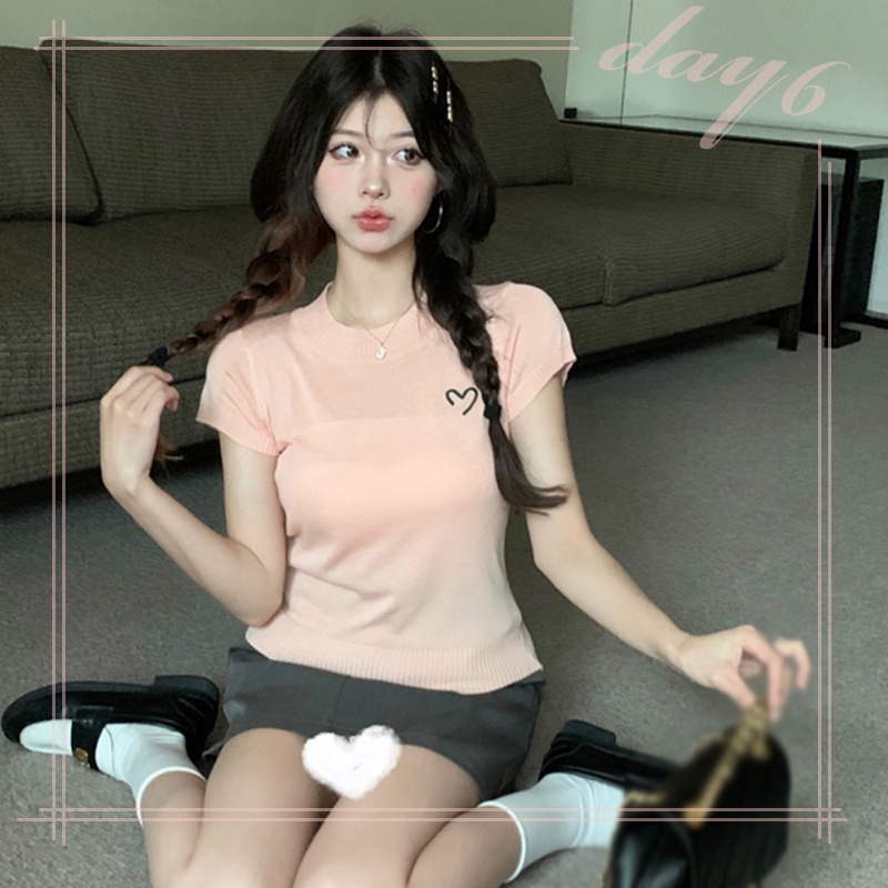 Áo Thun Tay Ngắn Cổ Lọ Thời Trang Mùa Hè Phong Cách Hàn Quốc Cho Nữ