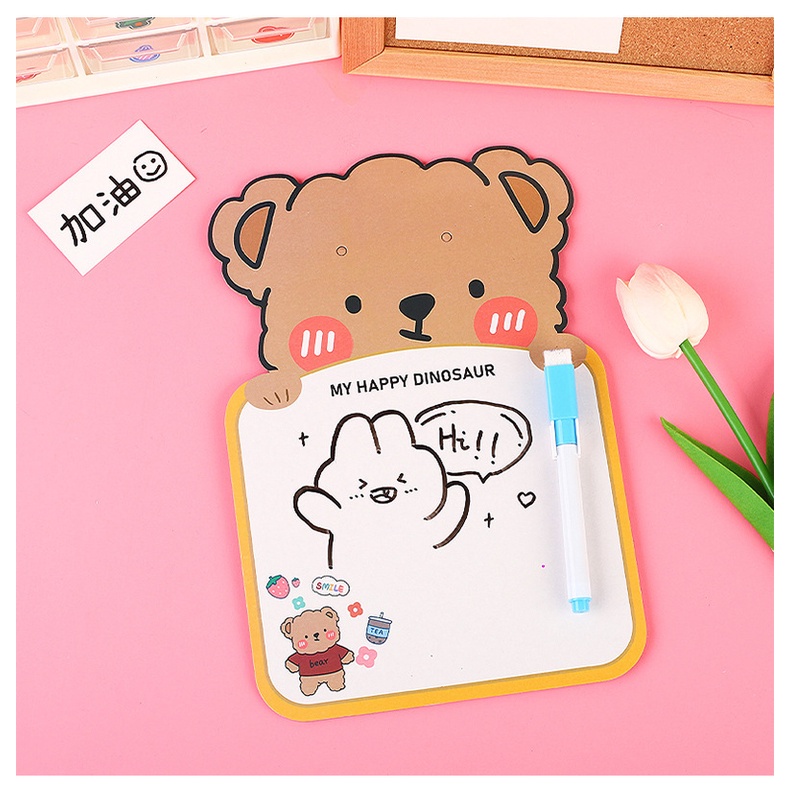 Bảng ghi nhớ kèm bút dạ dễ bôi xoá kiêm thời khóa biểu hình động vật ngộ nghĩnh dễ thương cho bé