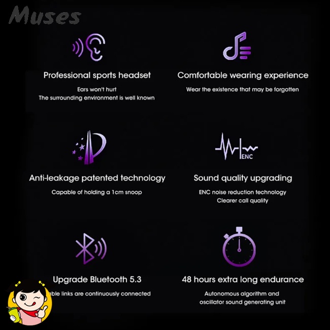 Tai Nghe TWS Không Dây Bluetooth Cảm Ứng Kẹp Tai Giảm Tiếng Ồn