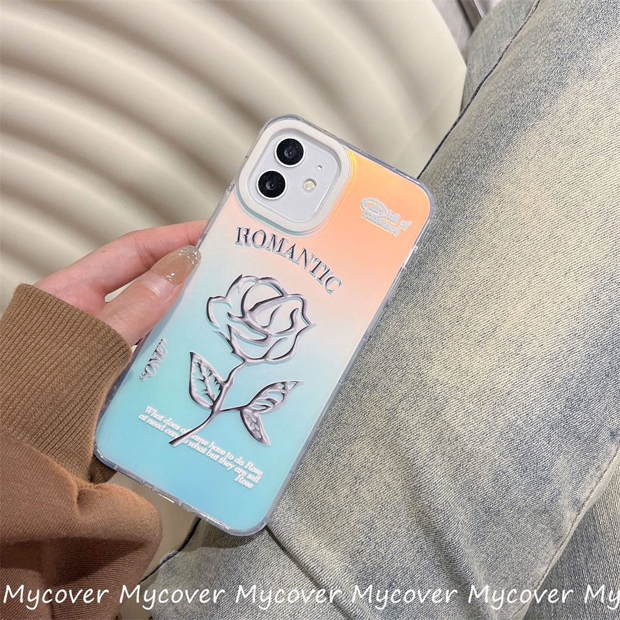 Ốp Điện Thoại Silicon Mềm Họa Tiết Hoa Hồng Màu Gradient Cho iPhone 14 13 12 11 Pro Max X XR Xs Max 6 7 8 Plus