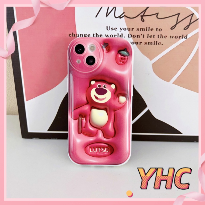 Ốp Lưng iPhone Hoạt hình gấu dâu tây 3D cảm giác thị giác bong bóng chống rơi Silicone vỏ mềm Cho Iphone 6 / 6S / 6splus / se / 7 / 7plus / 8 / 8plus / X / xs / xsmax / 11 / 12 / 13 / 14 / Plus / pro / pro max-5075