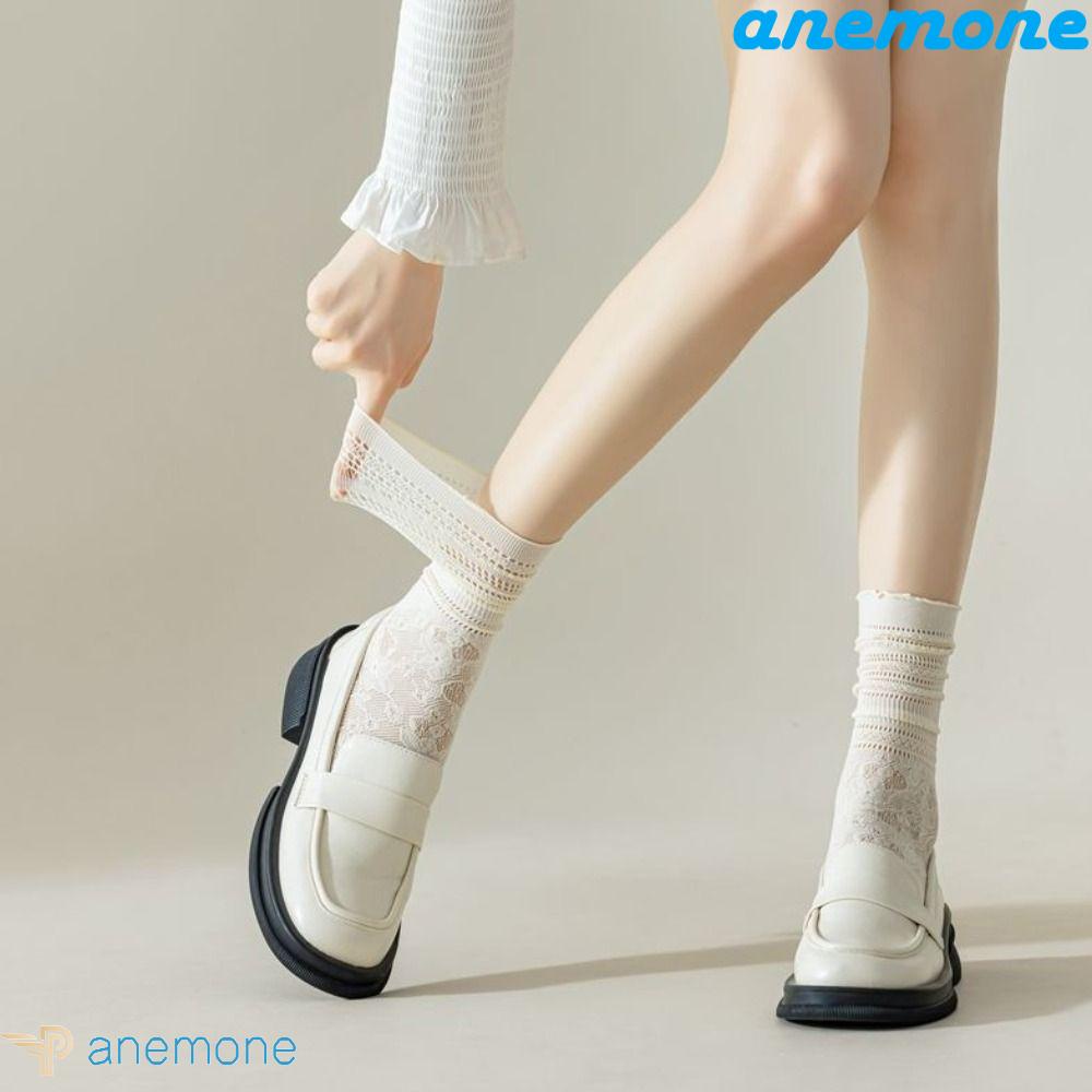 Anemone Vớ Ren Rỗng Mềm Mại Thấm Hút Mồ Hôi Thoáng Khí Màu Thuần Khiết Tươi Mới Cho Nữ