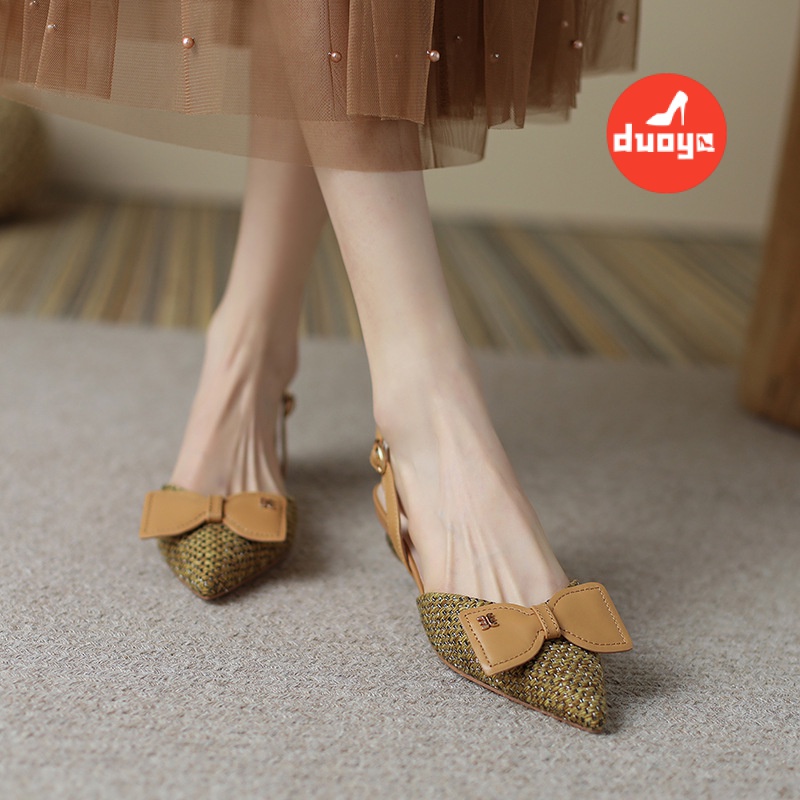 Giày Sandal Hở Ngón Gót Thấp Đính Nơ Dễ Thương Thời Trang Mùa Hè Cho Bạn Gái