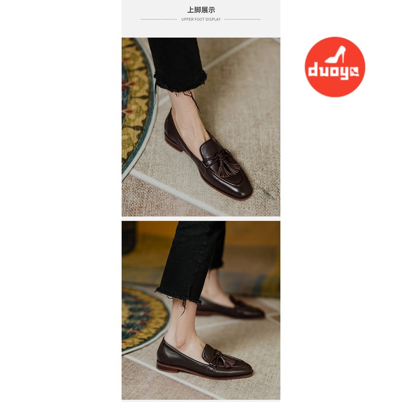 Giày Da Mũi Tròn Phối Tua Rua Phong Cách Anh Quốc Thời Trang Cho Nữ