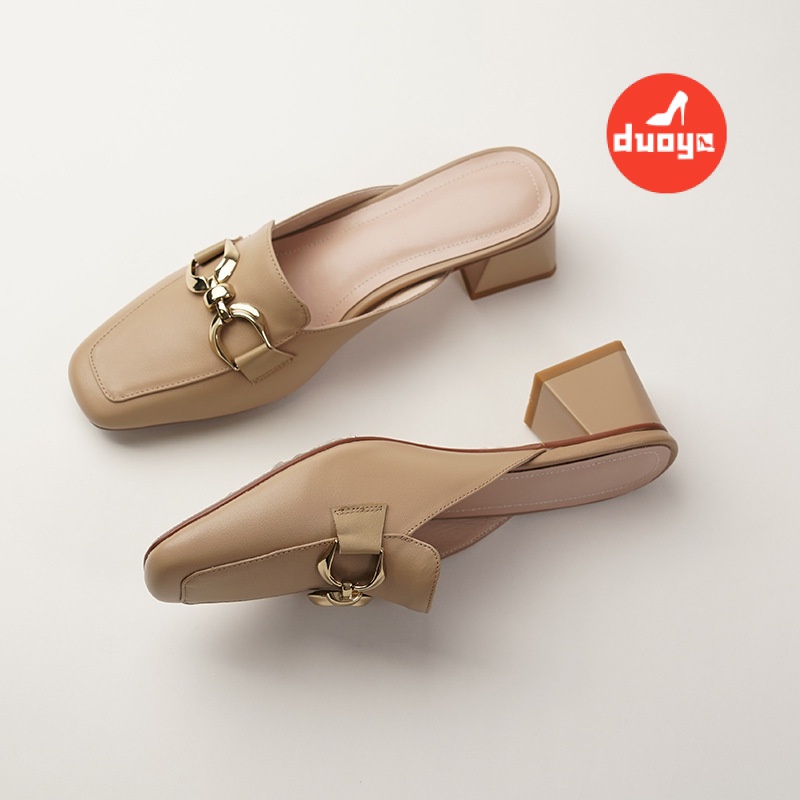 Duoya Factory~[Hàng Có Sẵn] Giày Thể Thao Gót Vừa Dày Nửa Chân Hở Ngón Gót Vừa Đính Đá Pha Lê Chống Mòn Kiểu Nửa Bàn Chân Hình Vuông 2022 Thời Trang Cho Nữ