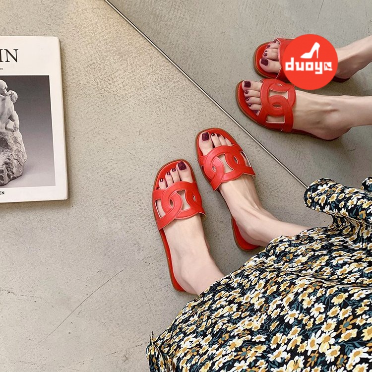 Duoya Dép Cao Su PU Gót Thấp 3cm Màu Trơn